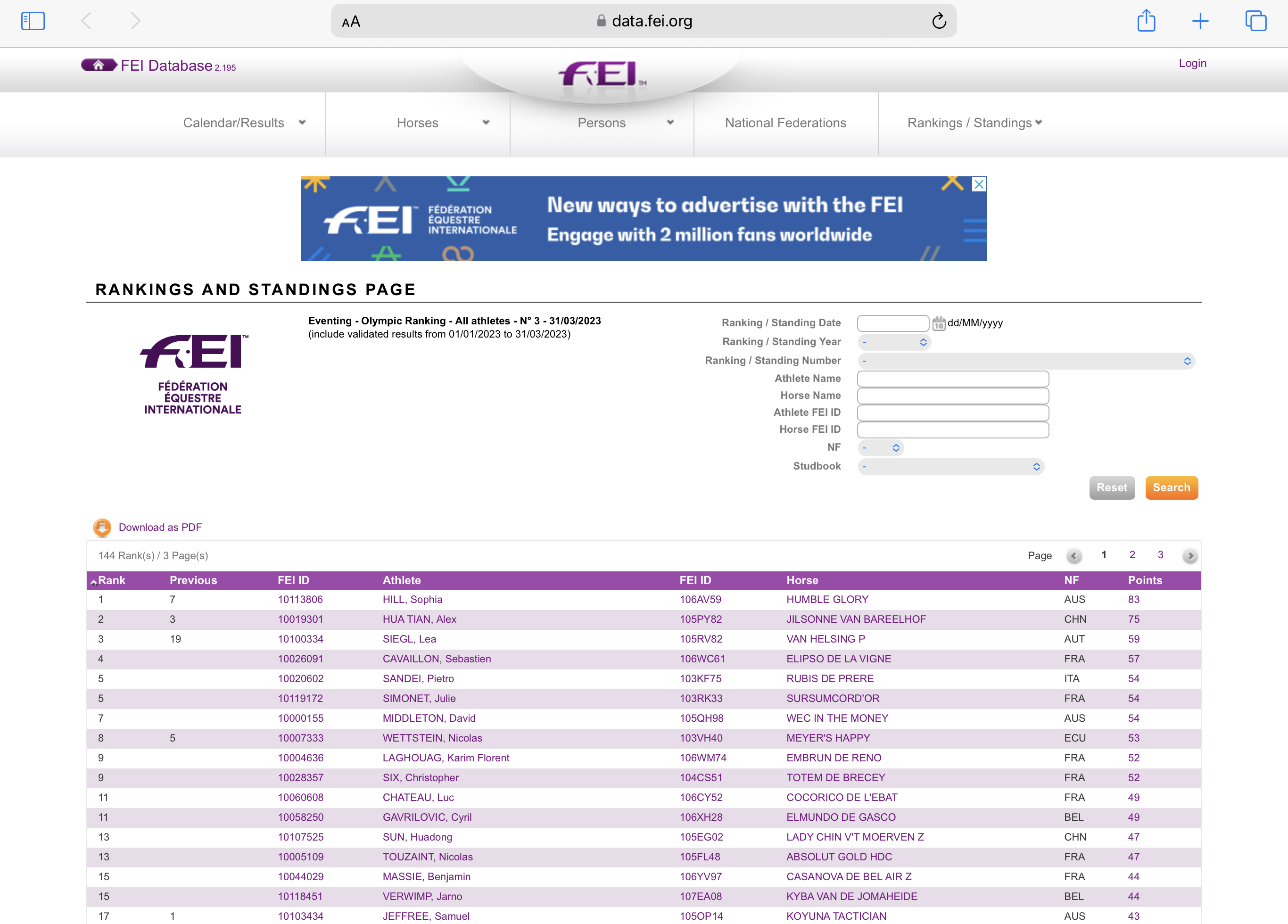 华天与巧克力奥运积分排名全球第二 创职业生涯